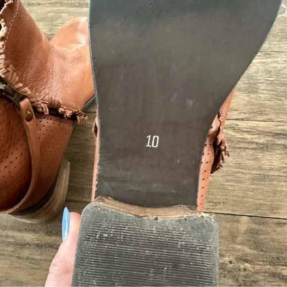 Diba True Womens 10 Brown Leather Short Boots Double Zip Up Fringe Western Shoes - Picture 7 of 7